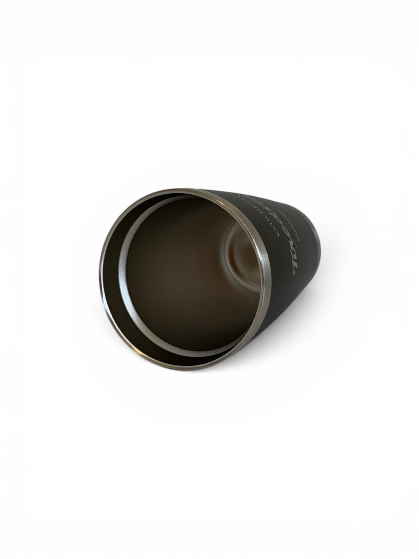 Black insulated travel mug on a white background