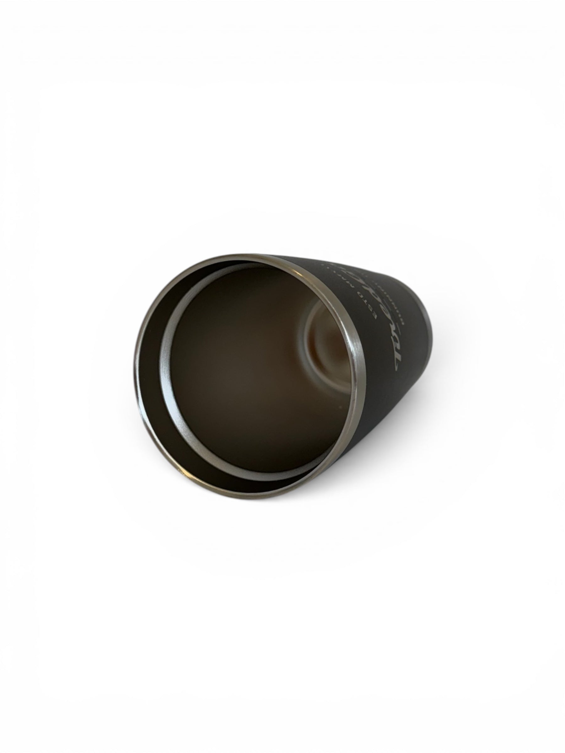 Black insulated travel mug on a white background